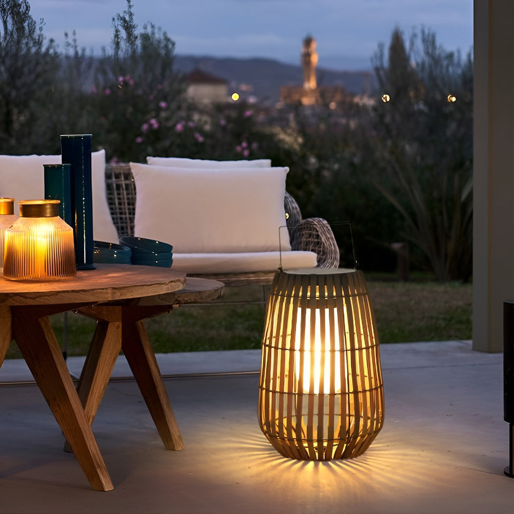 Portable Rattan Solar Outdoor Lantern Waterproof LED Decorative Garden Light with Handle