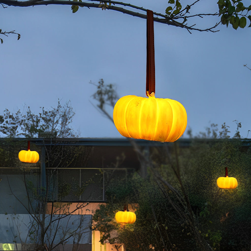 Portable Resin Pumpkin LED Outdoor Lantern with USB Charging and Leather Handle for Garden Decor