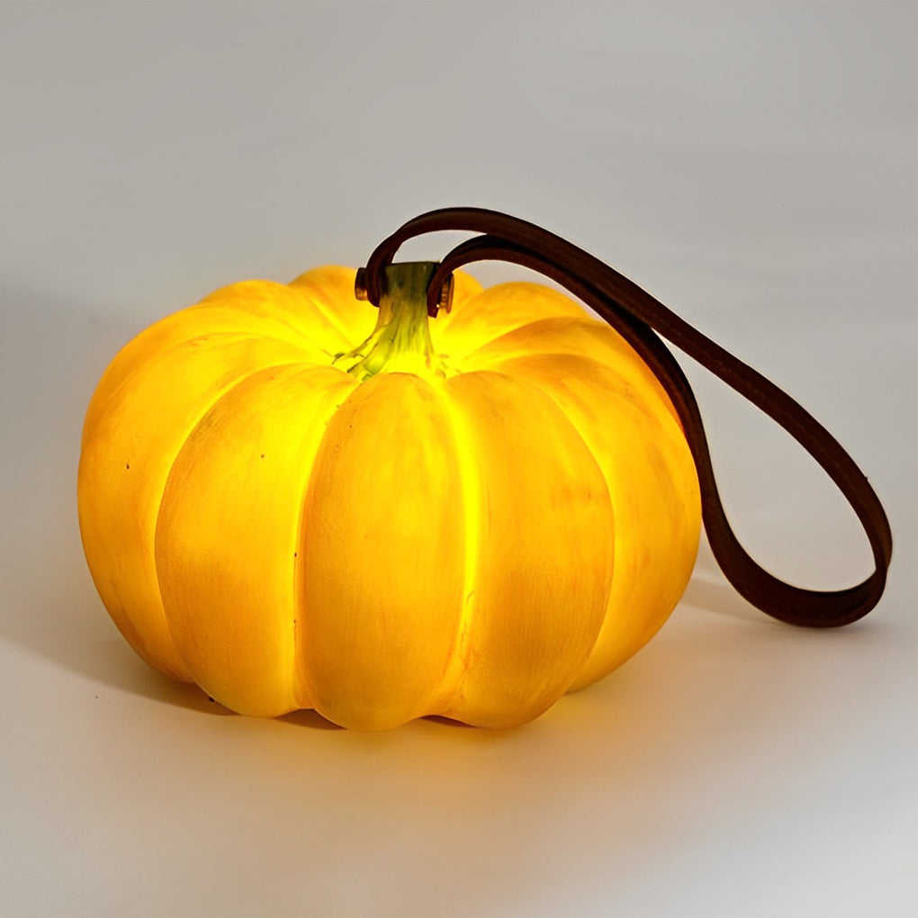 Portable Resin Pumpkin LED Outdoor Lantern with USB Charging and Leather Handle for Garden Decor