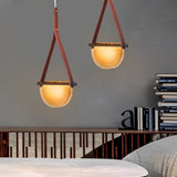 Post Modern Folded Semicircular Glass LED Pendant Light with Decorative Belt and Textured Shade