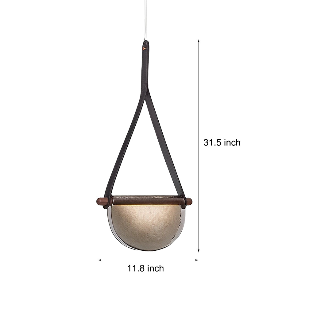 Post Modern Folded Semicircular Glass LED Pendant Light with Decorative Belt and Textured Shade