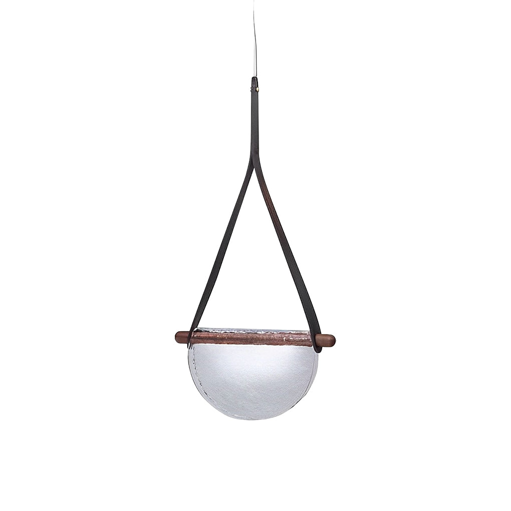 Post Modern Folded Semicircular Glass LED Pendant Light with Decorative Belt and Textured Shade