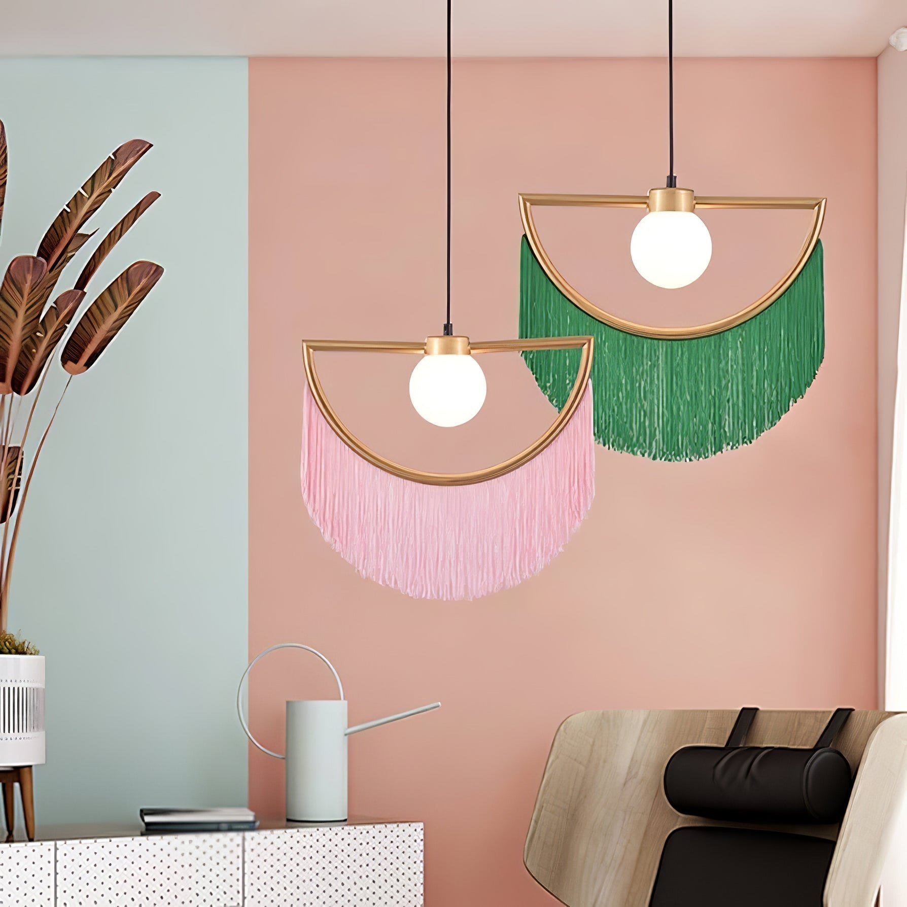 Post Modern Geometric Pendant Light with Tassels Eye Shaped Designer Ceiling Lamp