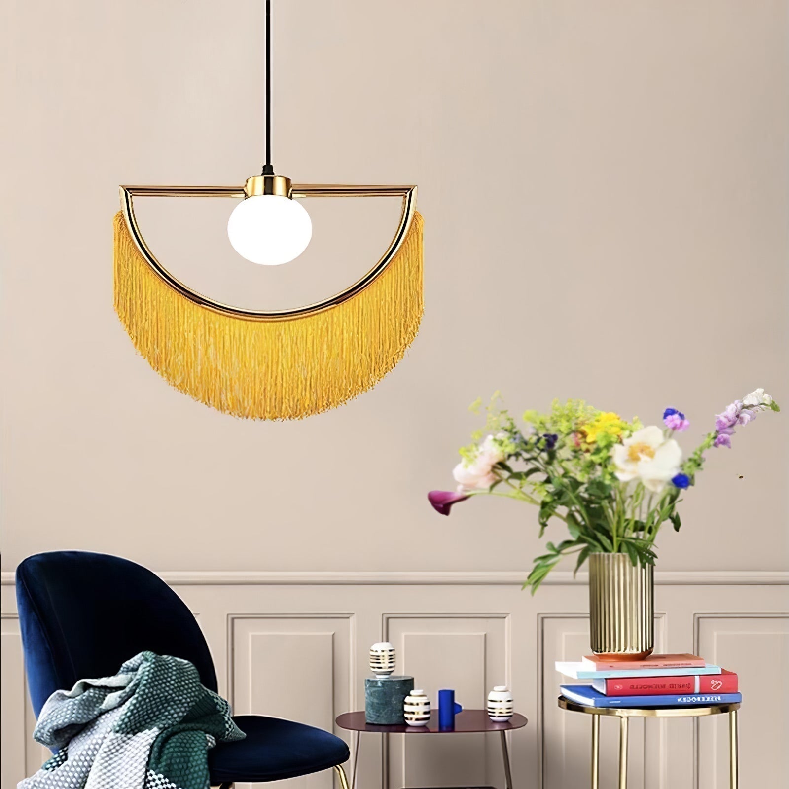 Post Modern Geometric Pendant Light with Tassels Eye Shaped Designer Ceiling Lamp