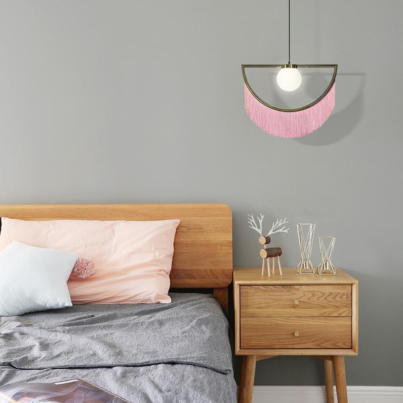 Post Modern Geometric Pendant Light with Tassels Eye Shaped Designer Ceiling Lamp