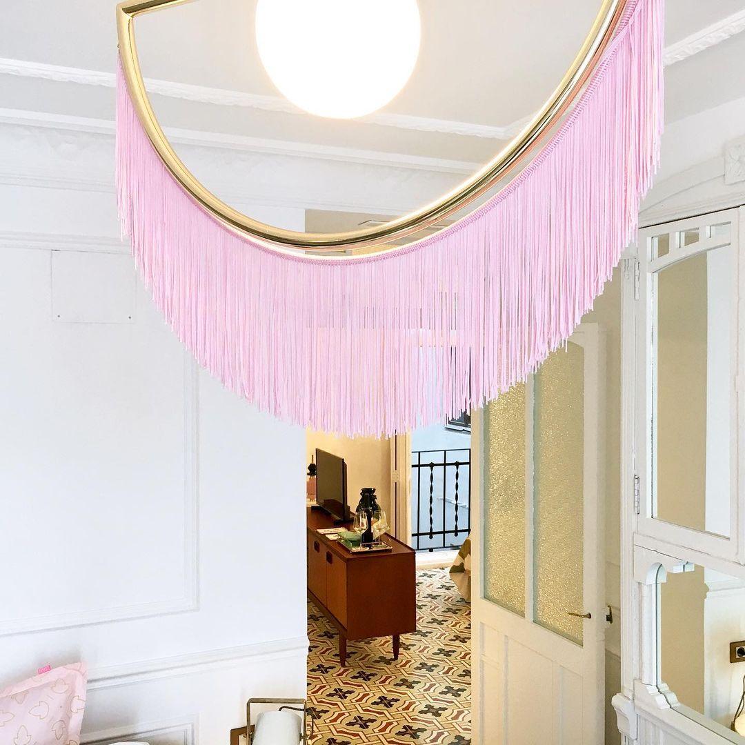 Post Modern Geometric Pendant Light with Tassels Eye Shaped Designer Ceiling Lamp