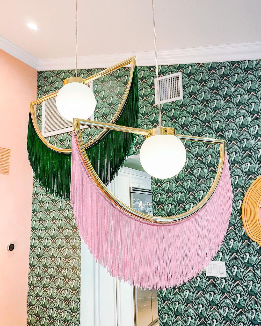 Post Modern Geometric Pendant Light with Tassels Eye Shaped Designer Ceiling Lamp