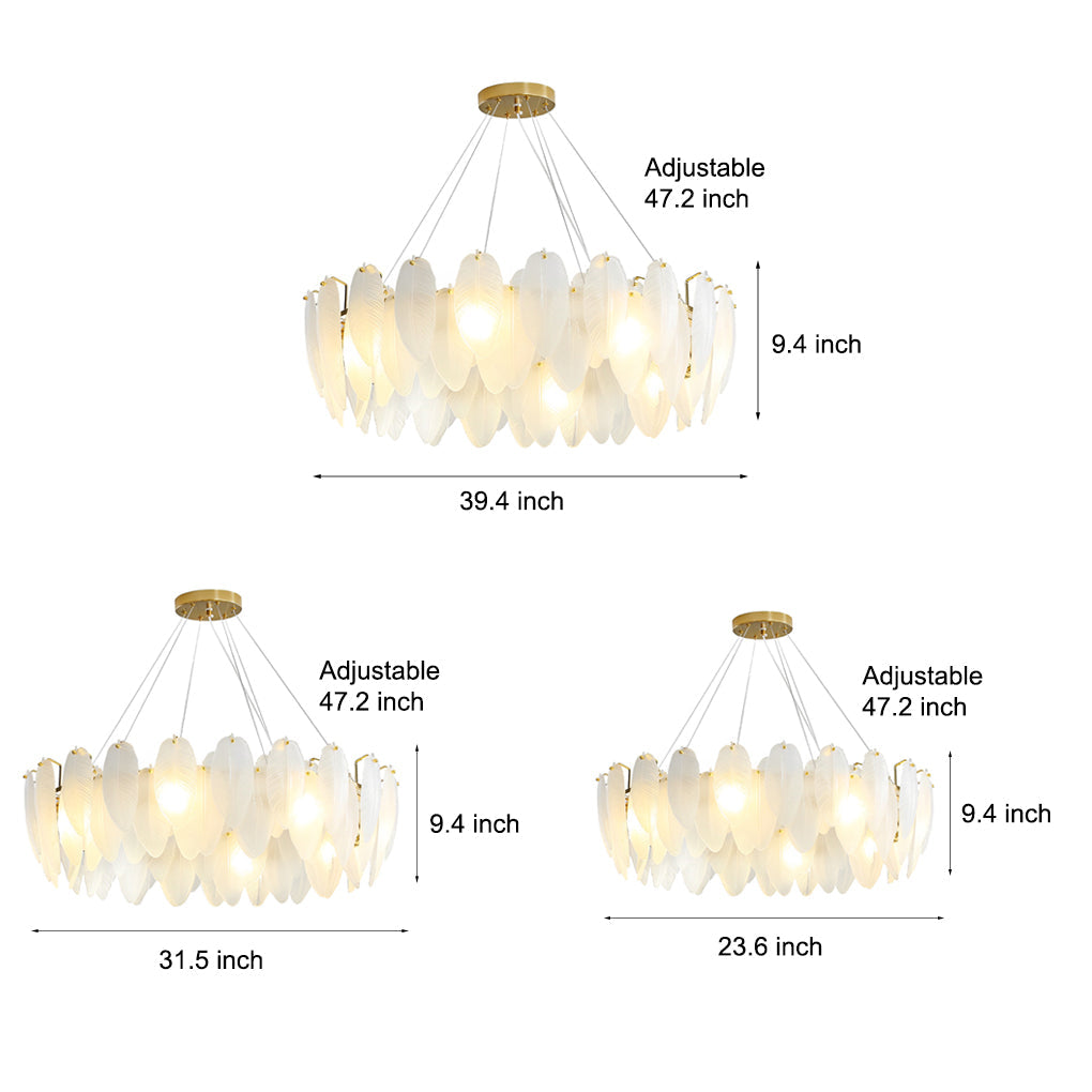 Post Modern Glass Feather Chandelier with Three Step Dimming for Dining Room and Living Room Decor
