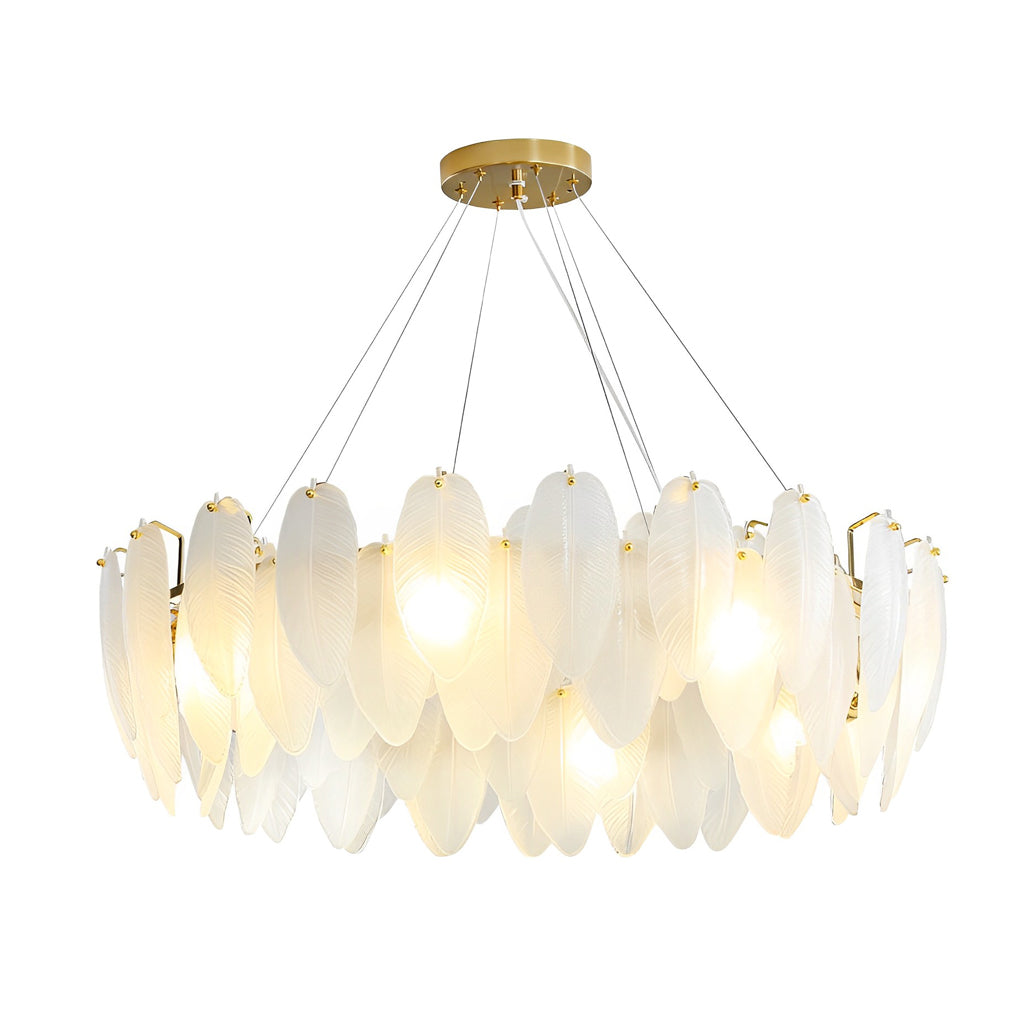 Post Modern Glass Feather Chandelier with Three Step Dimming for Dining Room and Living Room Decor