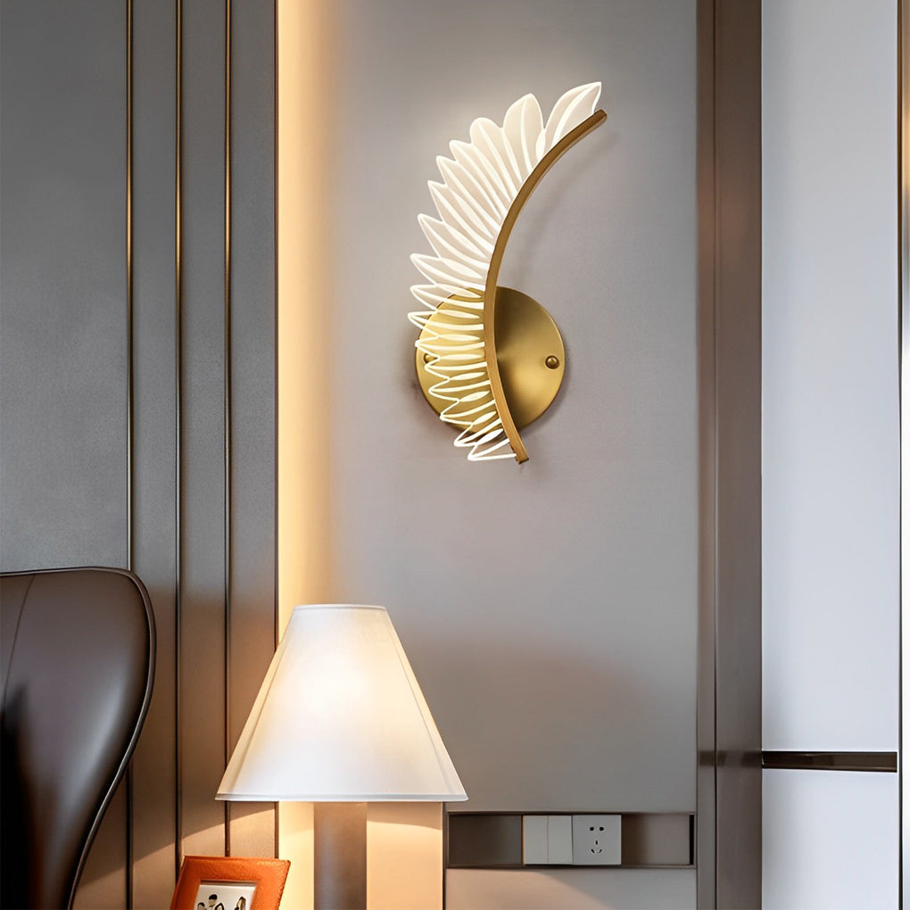 Postmodern Acrylic Leaf Design LED Wall Sconce Copper Finish with Three Color Dimming