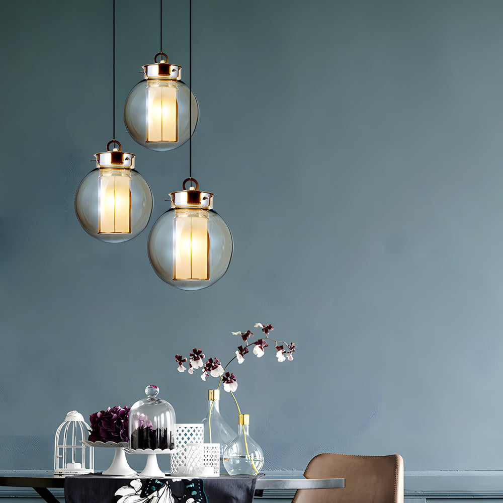 Postmodern Amber Glass Pendant Light Hand Blown Hanging Lamp for Kitchen Island and Dining Room