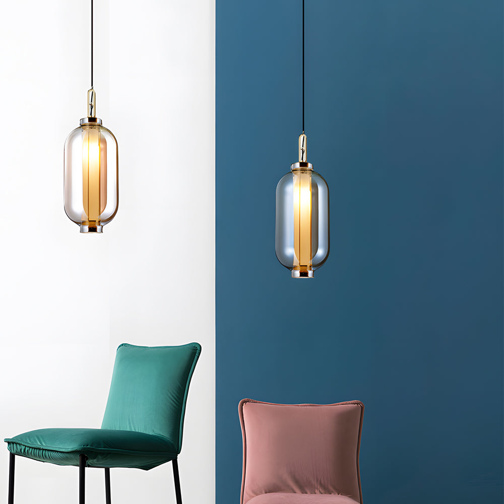 Postmodern Amber Glass Pendant Light Hand Blown Hanging Lamp for Kitchen Island and Dining Room