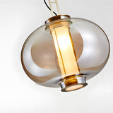 Postmodern Amber Glass Pendant Light Hand Blown Hanging Lamp for Kitchen Island and Dining Room