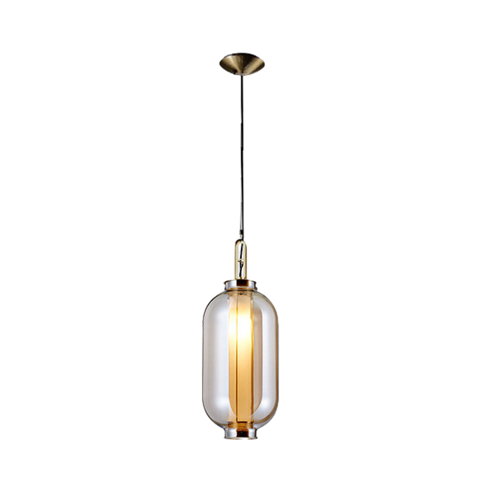 Postmodern Amber Glass Pendant Light Hand Blown Hanging Lamp for Kitchen Island and Dining Room