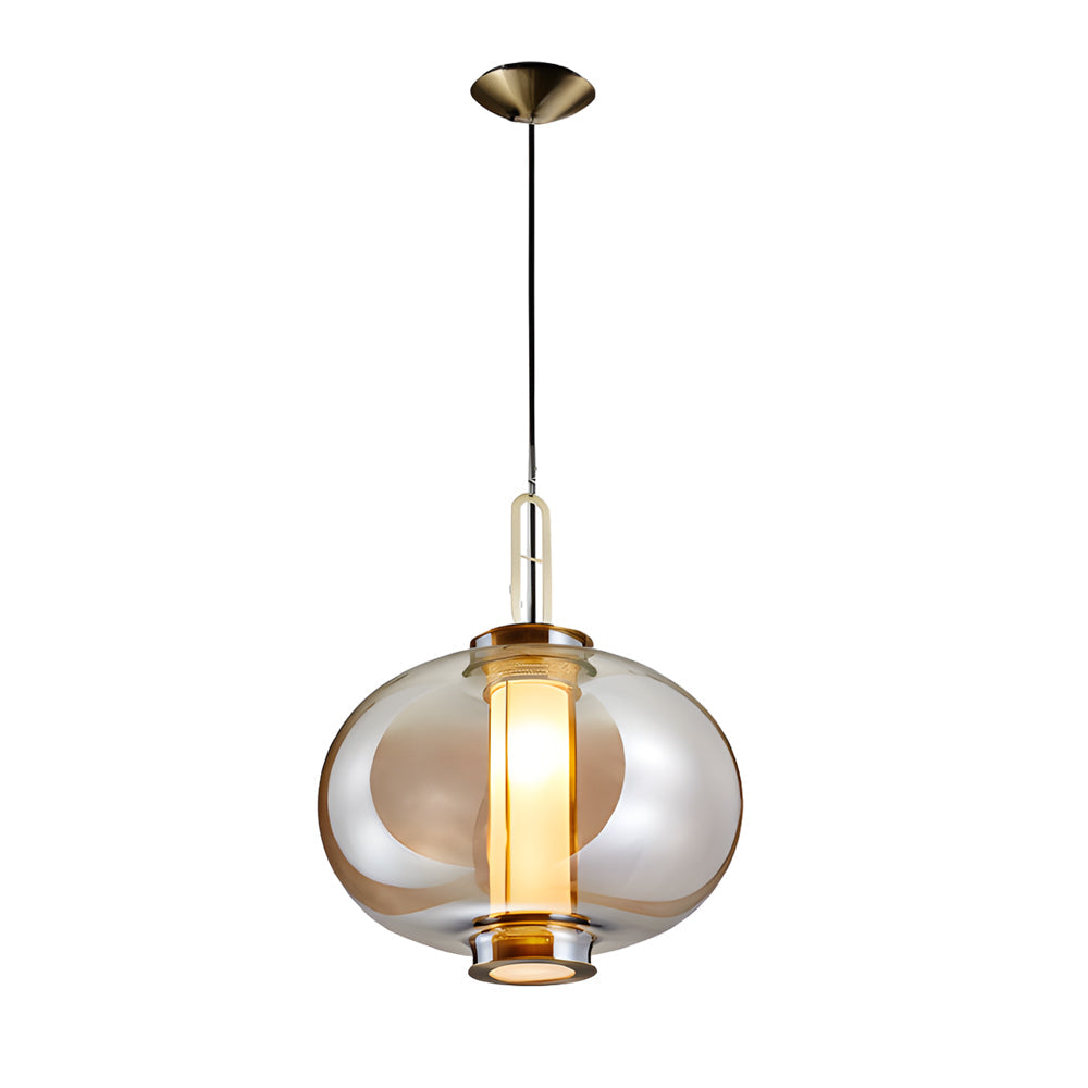 Postmodern Amber Glass Pendant Light Hand Blown Hanging Lamp for Kitchen Island and Dining Room