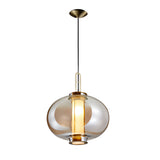 Postmodern Amber Glass Pendant Light Hand Blown Hanging Lamp for Kitchen Island and Dining Room