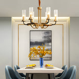 Postmodern Black Wagon Wheel Chandelier with Glass Candlelight Shades for Living and Dining Rooms