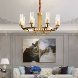 Postmodern Black Wagon Wheel Chandelier with Glass Candlelight Shades for Living and Dining Rooms