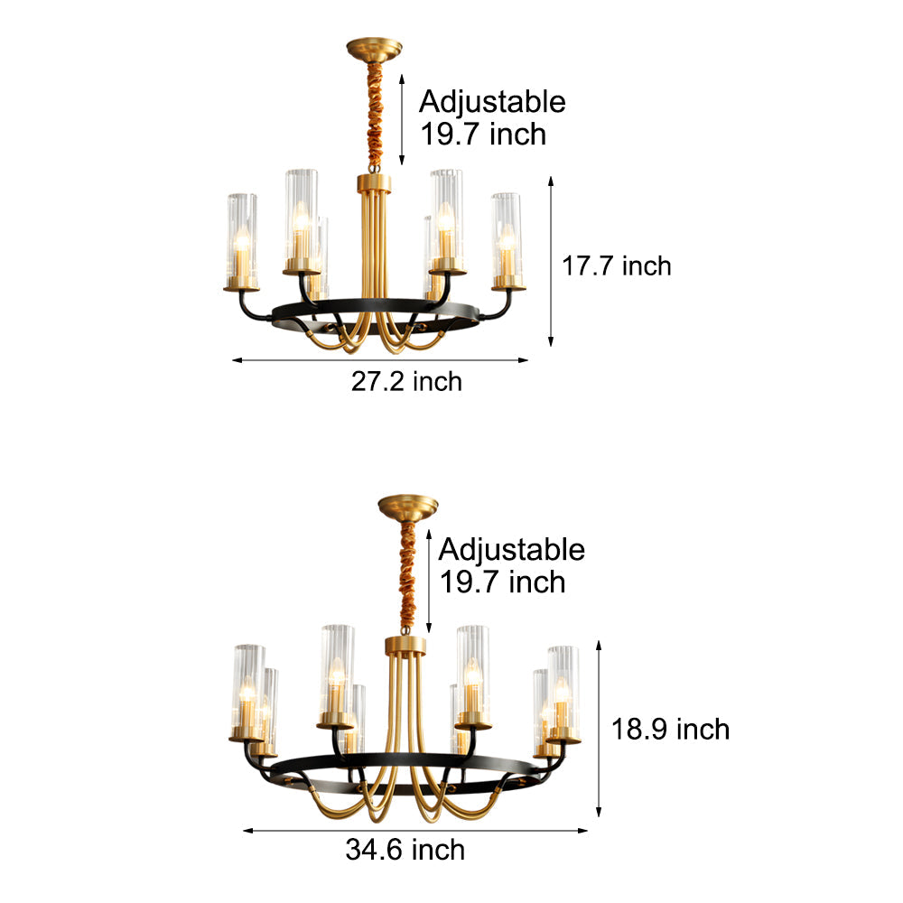 Postmodern Black Wagon Wheel Chandelier with Glass Candlelight Shades for Living and Dining Rooms
