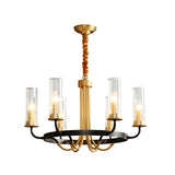 Postmodern Black Wagon Wheel Chandelier with Glass Candlelight Shades for Living and Dining Rooms