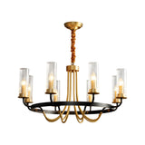 Postmodern Black Wagon Wheel Chandelier with Glass Candlelight Shades for Living and Dining Rooms