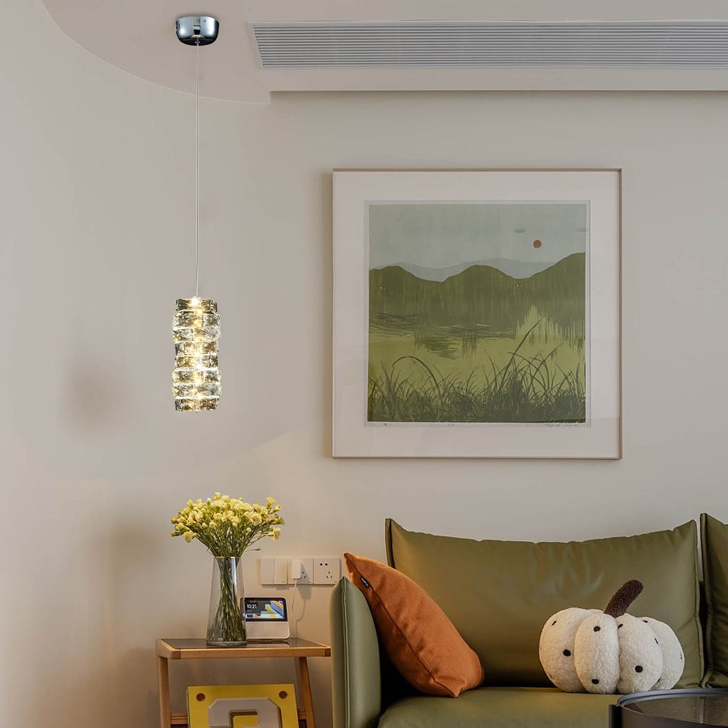 Postmodern Crystal LED Pendant Light with Three Color Dimming for Bedroom Dining Room Chrome Gold