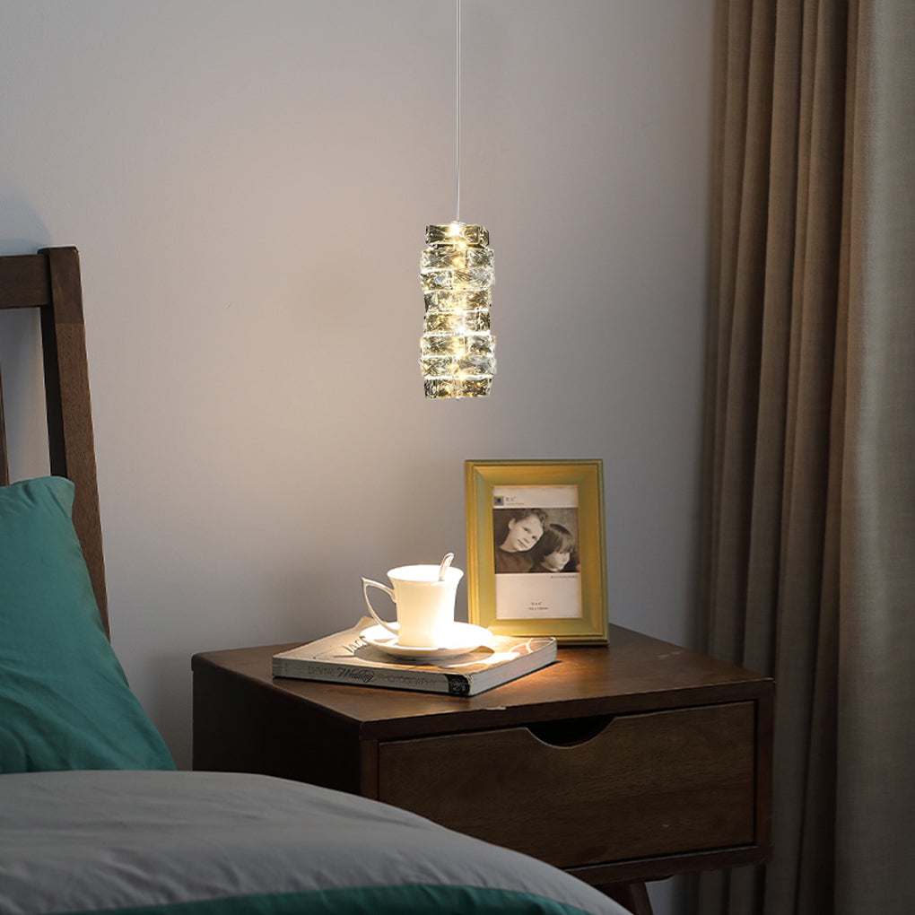 Postmodern Crystal LED Pendant Light with Three Color Dimming for Bedroom Dining Room Chrome Gold