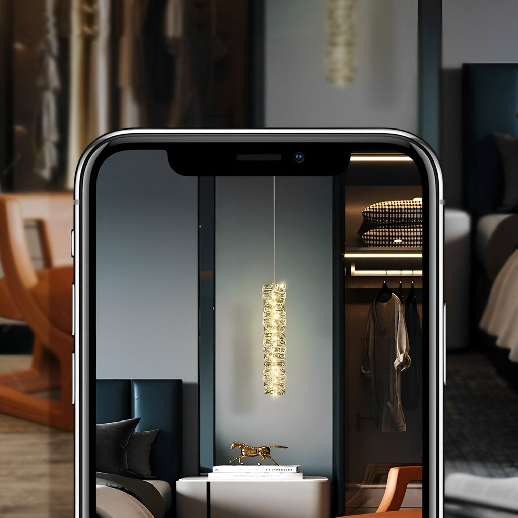 Postmodern Crystal LED Pendant Light with Three Color Dimming for Bedroom Dining Room Chrome Gold