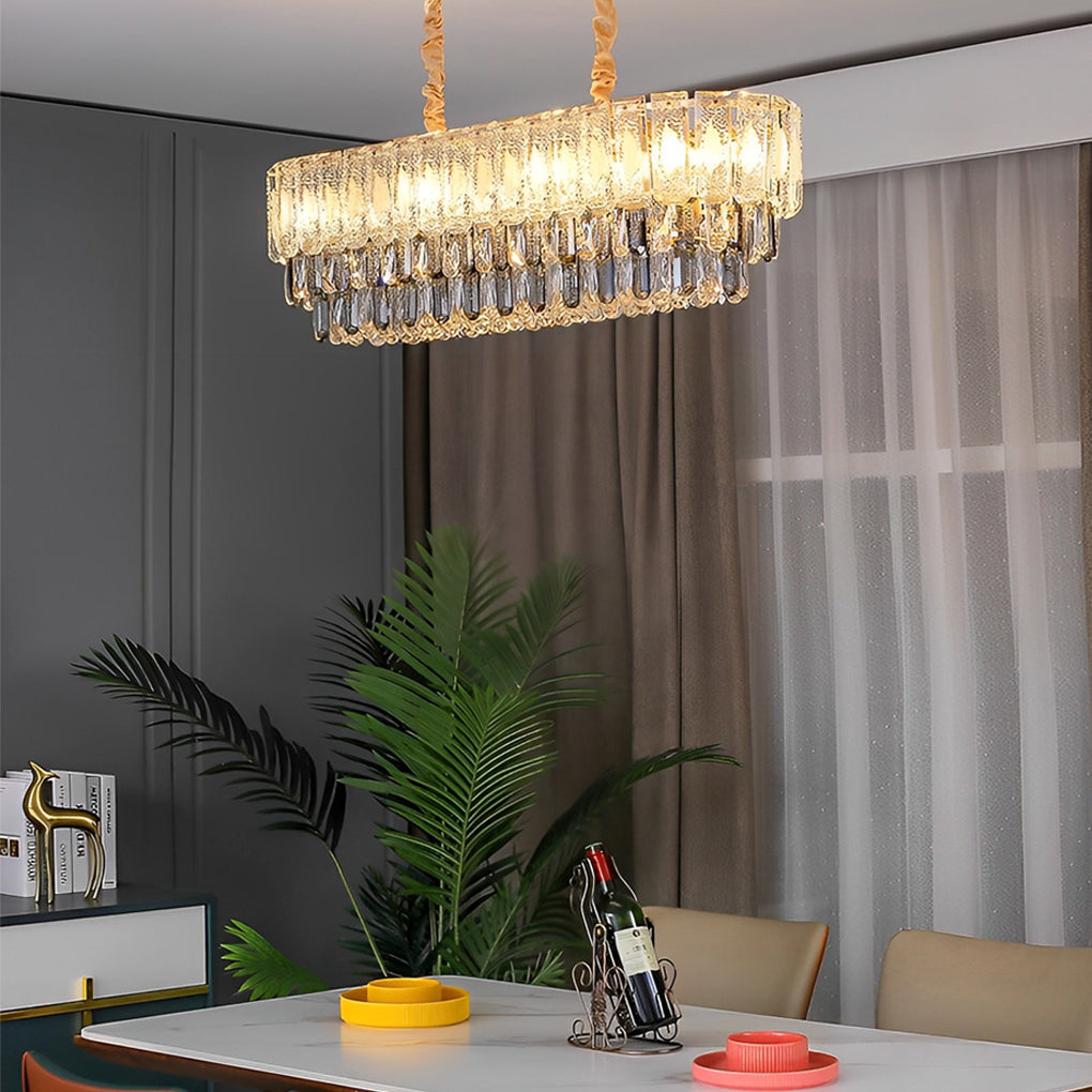 Postmodern Crystal Strip Pendant Light with Three Color Temperature LED for Living Dining Room