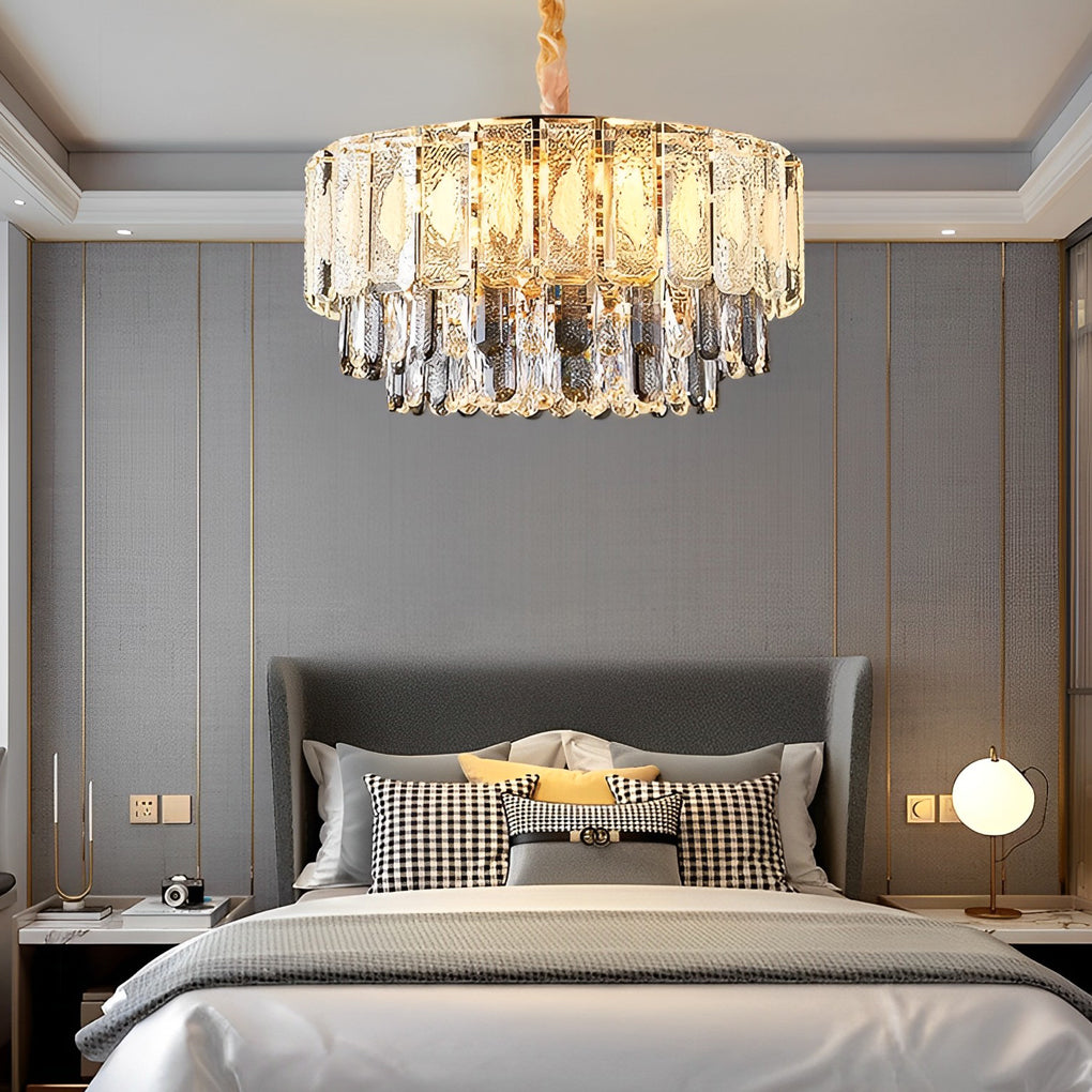 Postmodern Crystal Strip Pendant Light with Three Color Temperature LED for Living Dining Room