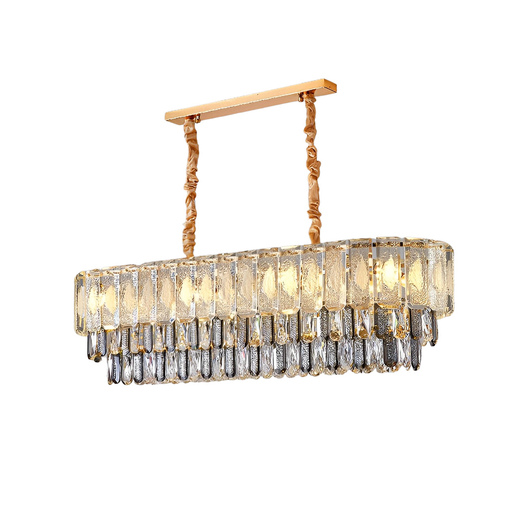 Postmodern Crystal Strip Pendant Light with Three Color Temperature LED for Living Dining Room