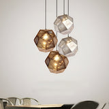 Postmodern Electroplated Round Metal Chandelier Geometric Hollow Hanging Ceiling Light