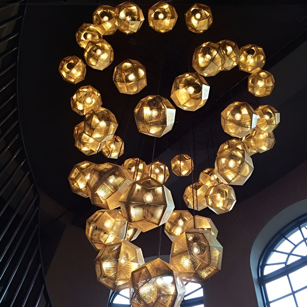 Postmodern Electroplated Round Metal Chandelier Geometric Hollow Hanging Ceiling Light