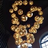 Postmodern Electroplated Round Metal Chandelier Geometric Hollow Hanging Ceiling Light