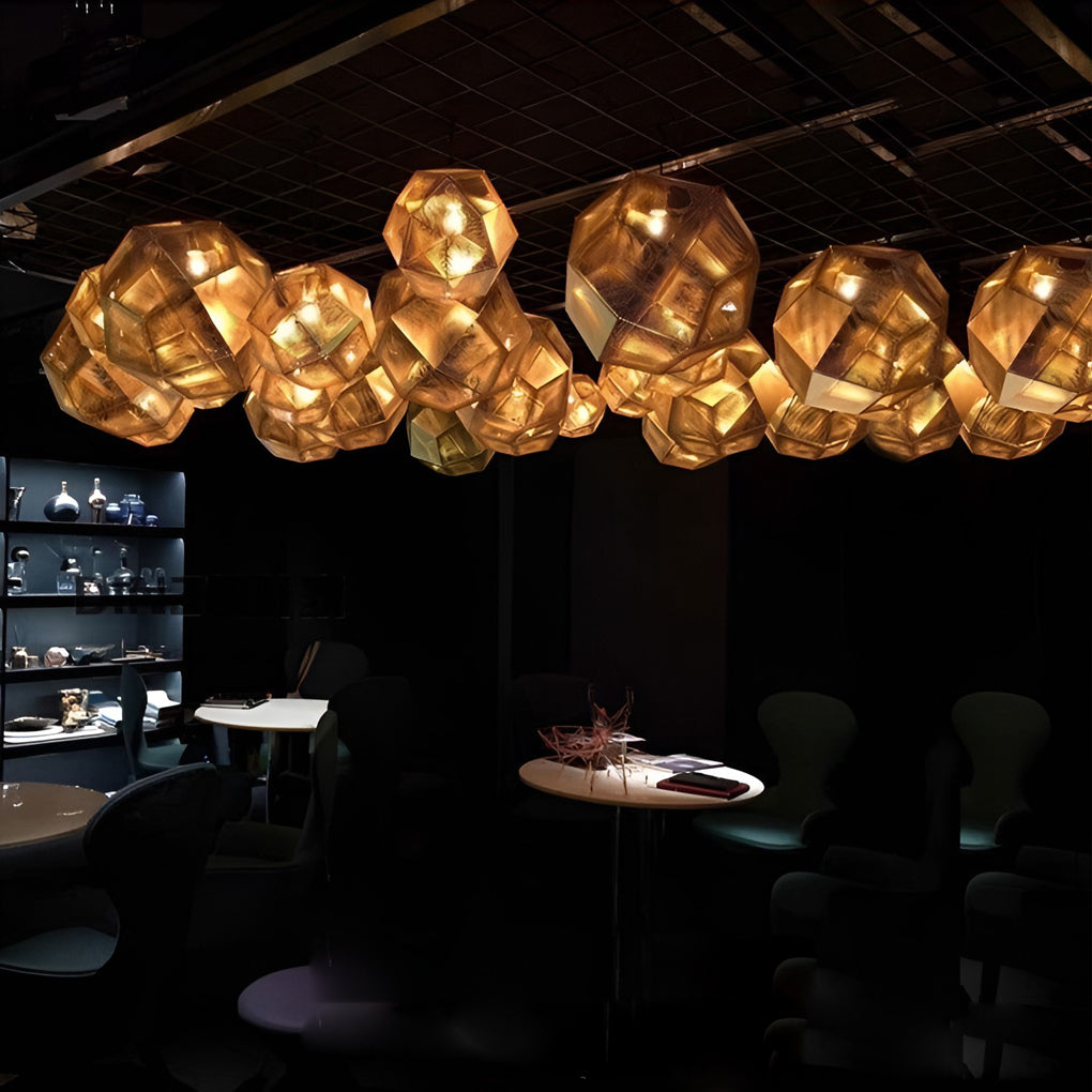 Postmodern Electroplated Round Metal Chandelier Geometric Hollow Hanging Ceiling Light