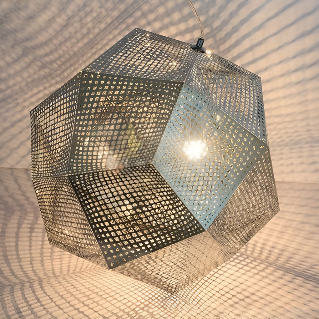 Postmodern Electroplated Round Metal Chandelier Geometric Hollow Hanging Ceiling Light