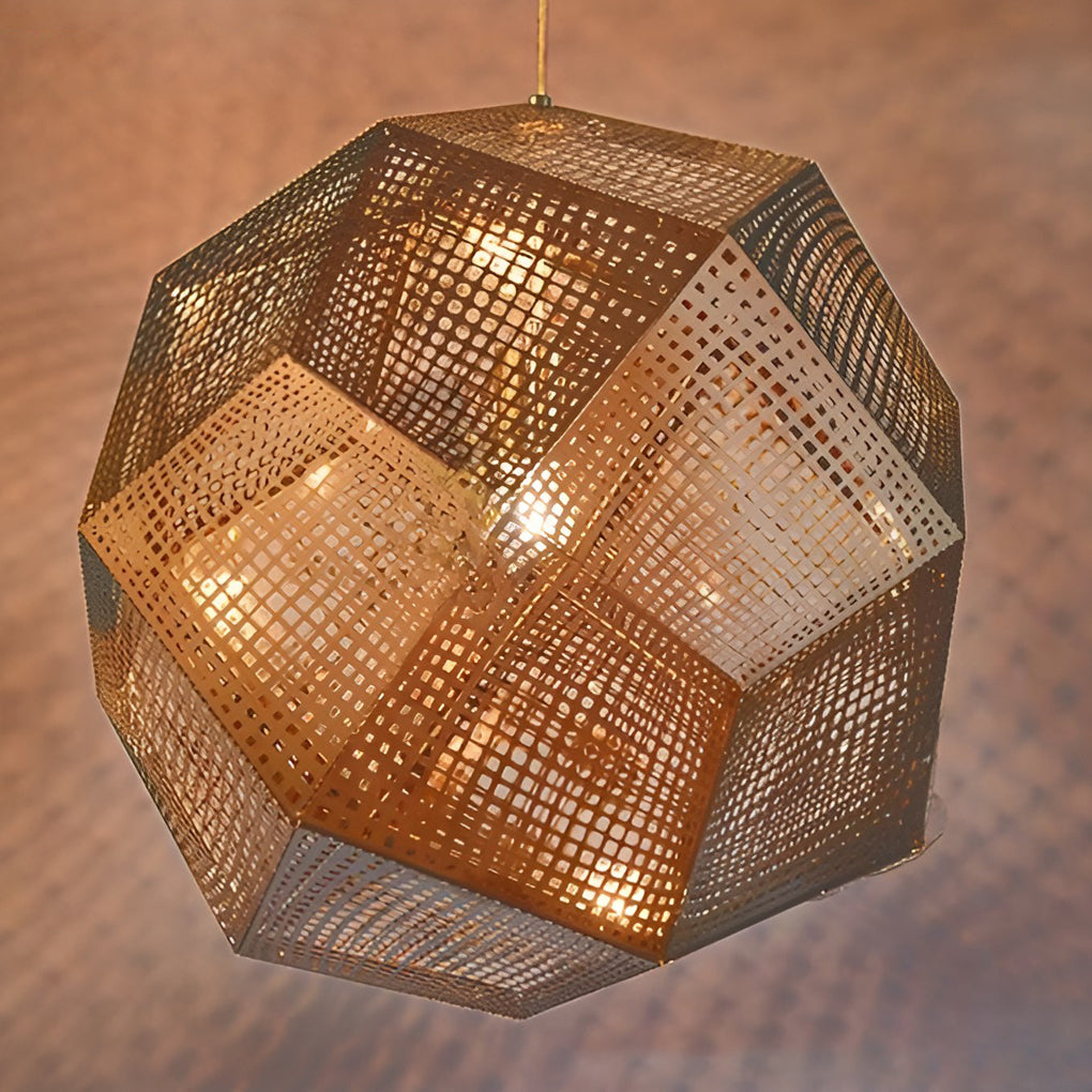 Postmodern Electroplated Round Metal Chandelier Geometric Hollow Hanging Ceiling Light