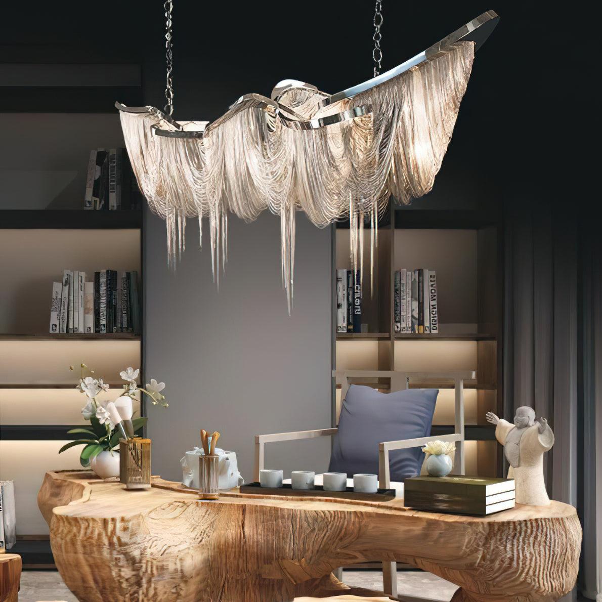 Postmodern Rectangular Tassel Chandelier Luxury LED Ceiling Light for Dining Room and Living Area
