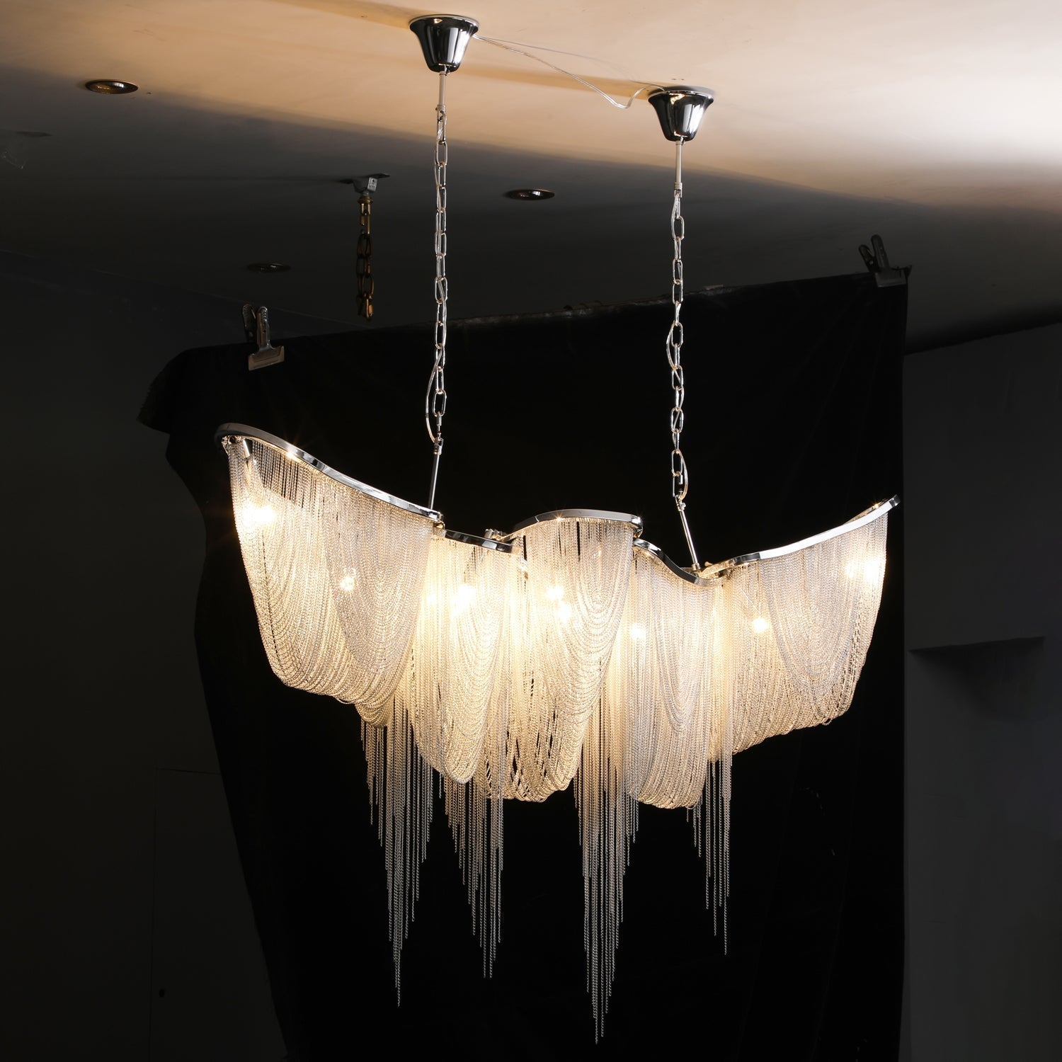 Postmodern Rectangular Tassel Chandelier Luxury LED Ceiling Light for Dining Room and Living Area