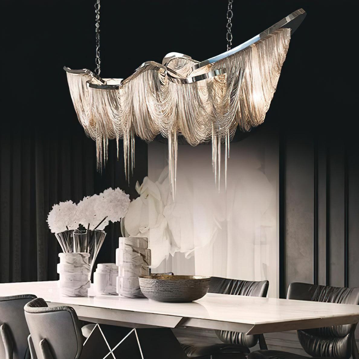 Postmodern Rectangular Tassel Chandelier Luxury LED Ceiling Light for Dining Room and Living Area