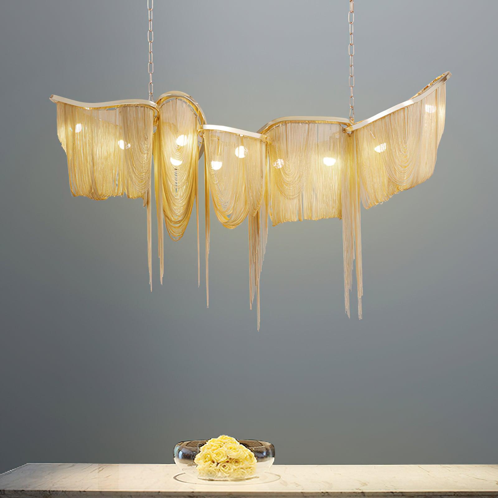 Postmodern Rectangular Tassel Chandelier Luxury LED Ceiling Light for Dining Room and Living Area