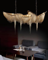 Postmodern Rectangular Tassel Chandelier Luxury LED Ceiling Light for Dining Room and Living Area