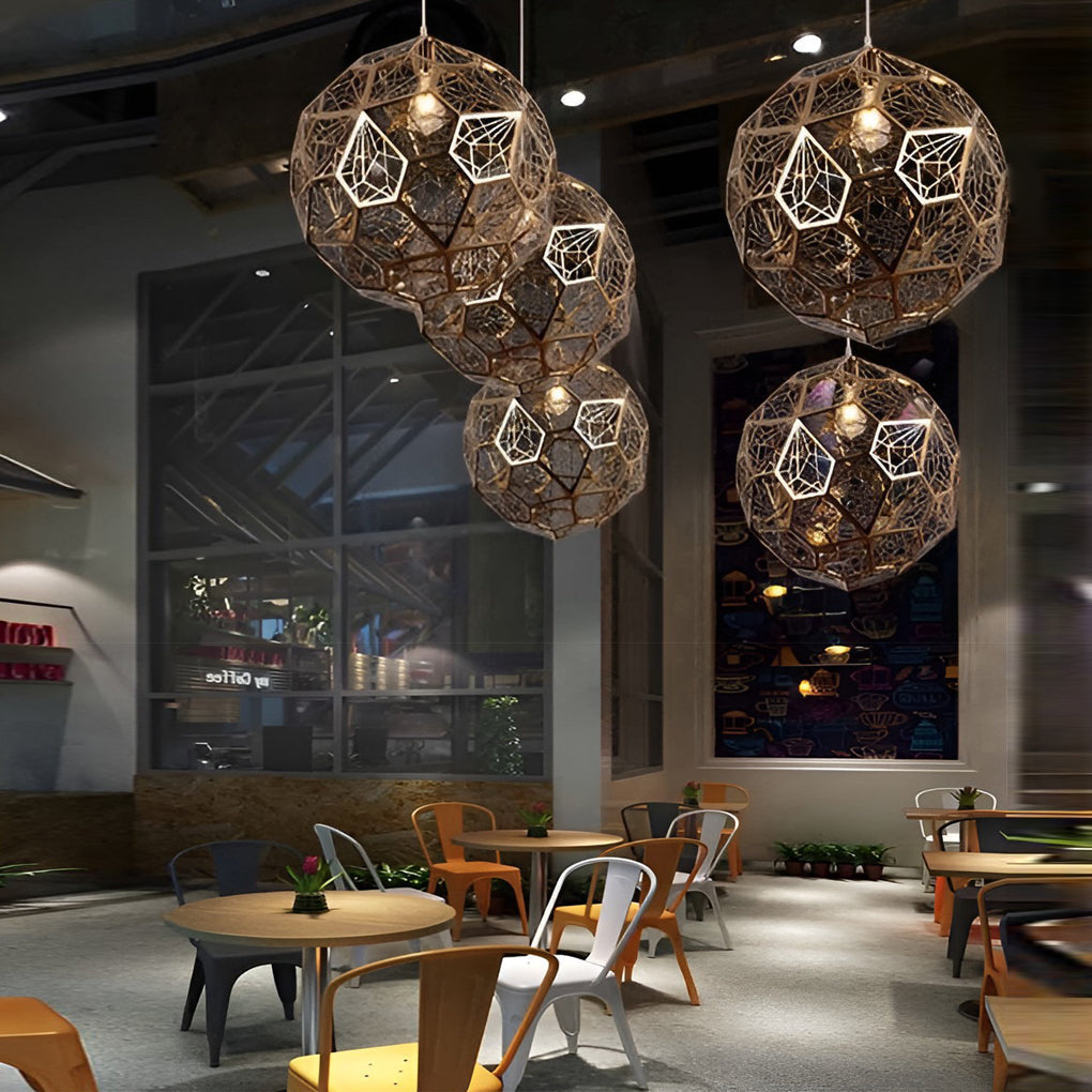 Postmodern Stainless Steel Globe Chandelier Geometric Spherical Hanging Light for Home