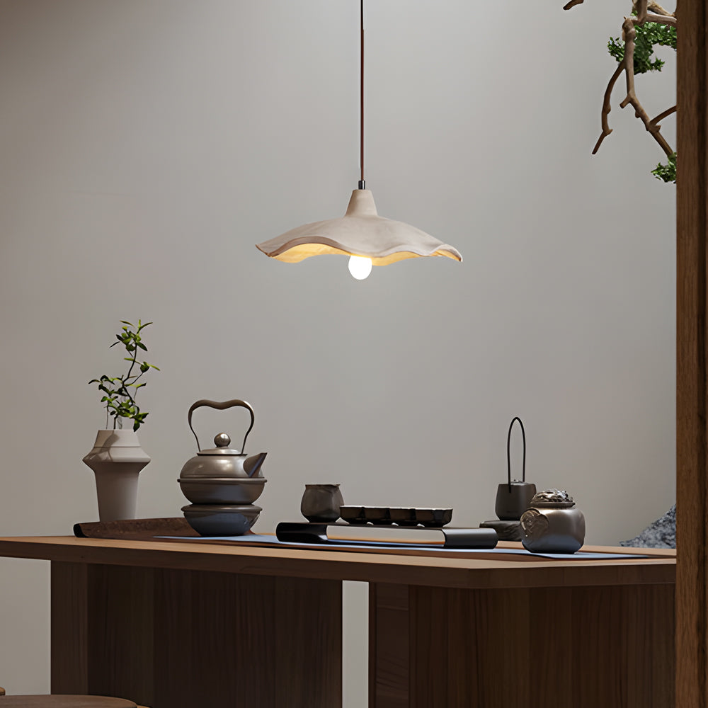 Pottery Yellow Cement Wave Pendant Light Japanese Wabi Sabi Style Industrial Ceiling Lamp