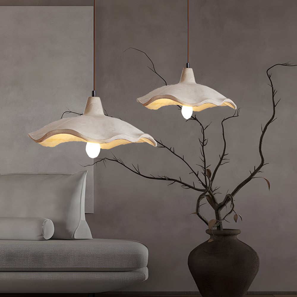 Pottery Yellow Cement Wave Pendant Light Japanese Wabi Sabi Style Industrial Ceiling Lamp