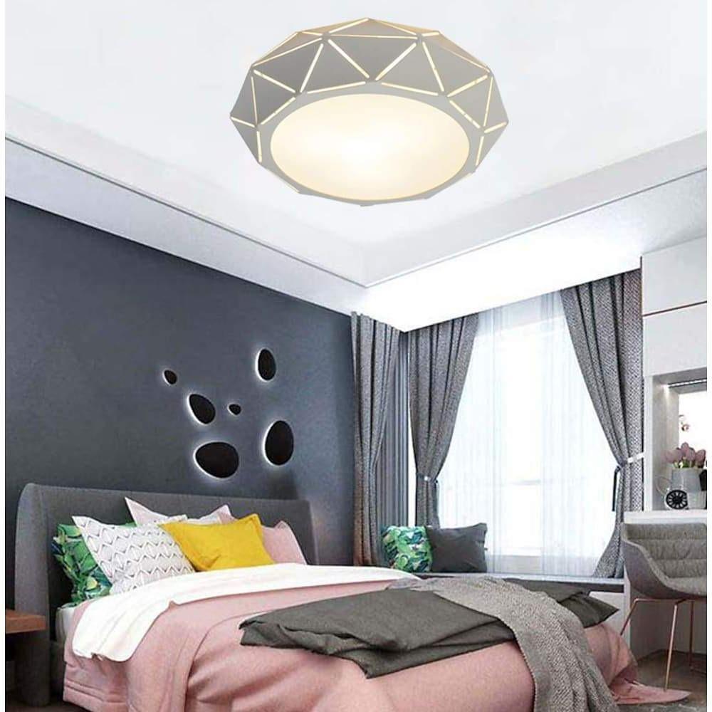 Modern Geometric Drum Shaped LED Flush Mount Ceiling Light for Living Room and Bedroom
