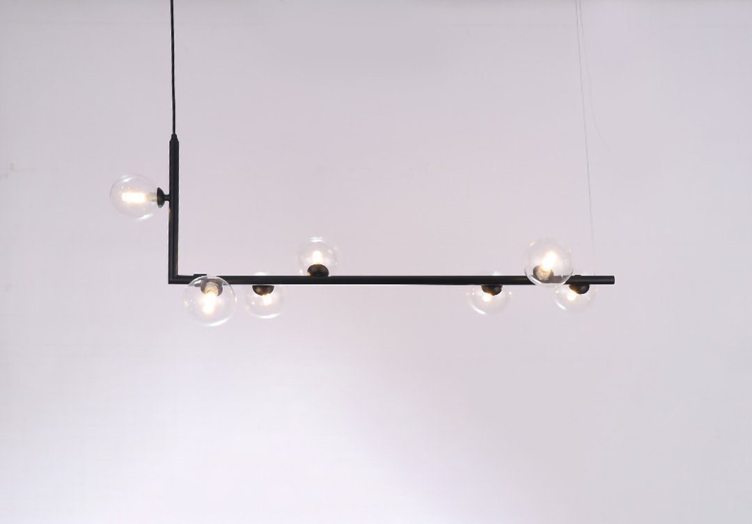 modern-linear-chandelier-with-clear-glass-globe-shades-for-geometric-dining-room-lighting