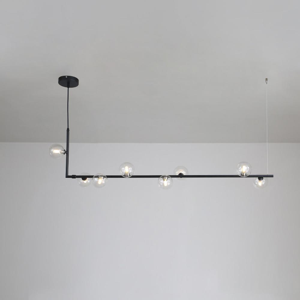 modern-linear-chandelier-with-clear-glass-globe-shades-for-geometric-dining-room-lighting