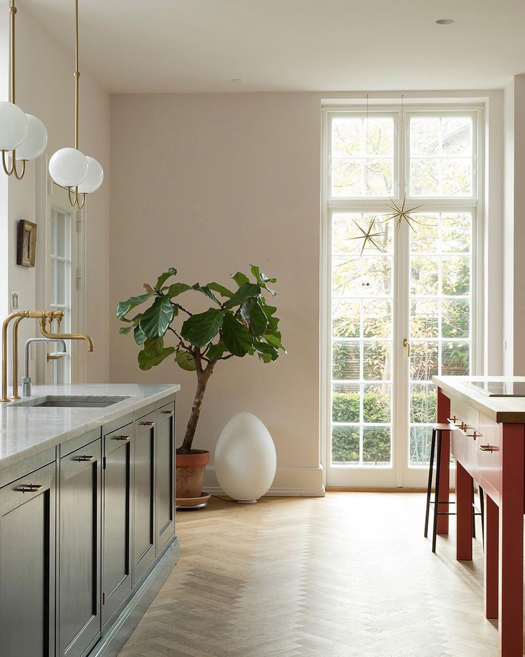 mid-century-modern-triple-angle-brass-pendant-lamp-with-opal-glass-globe-shade