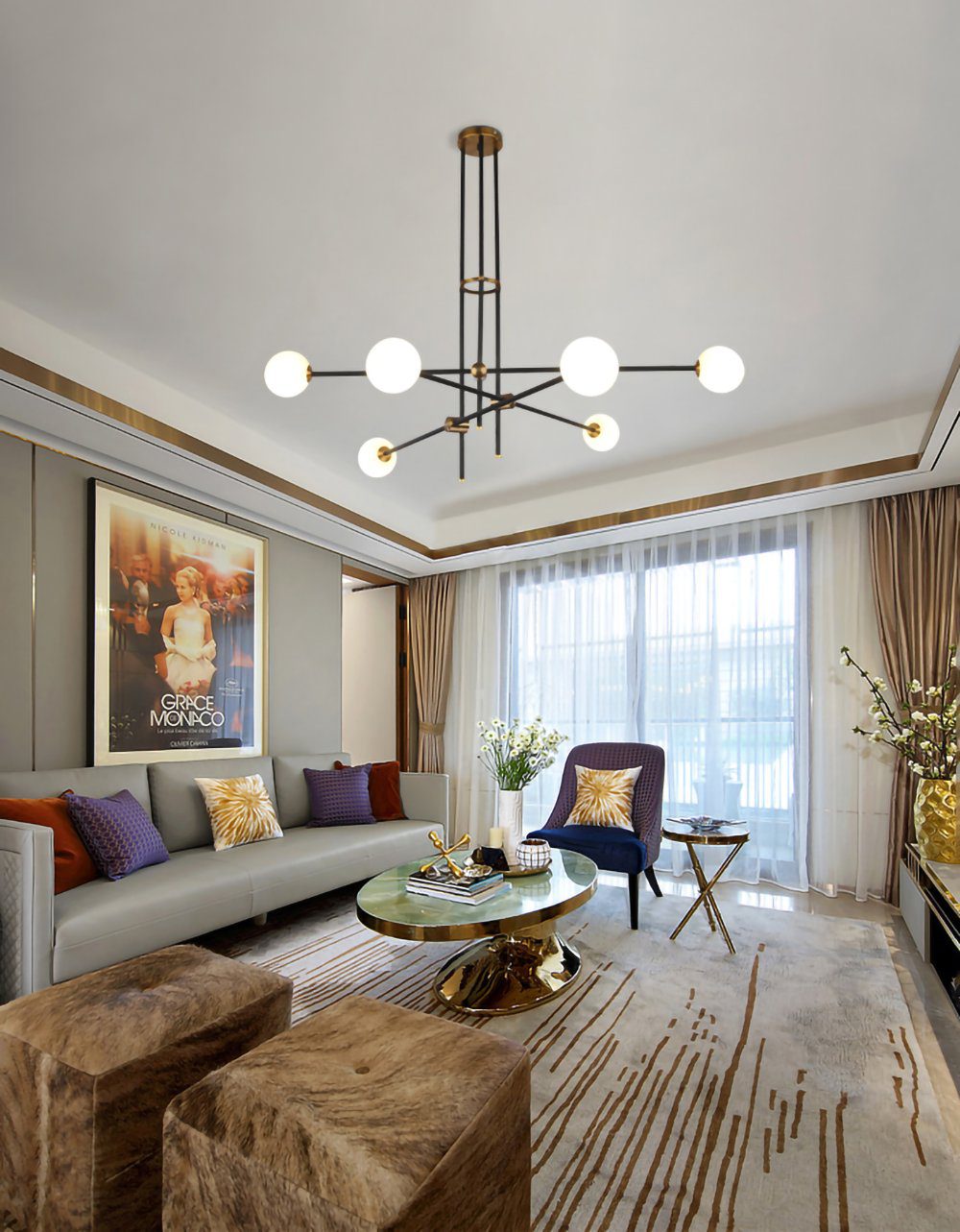 modern-hand-blown-glass-globe-chandelier-with-elegant-brass-and-copper-finishes